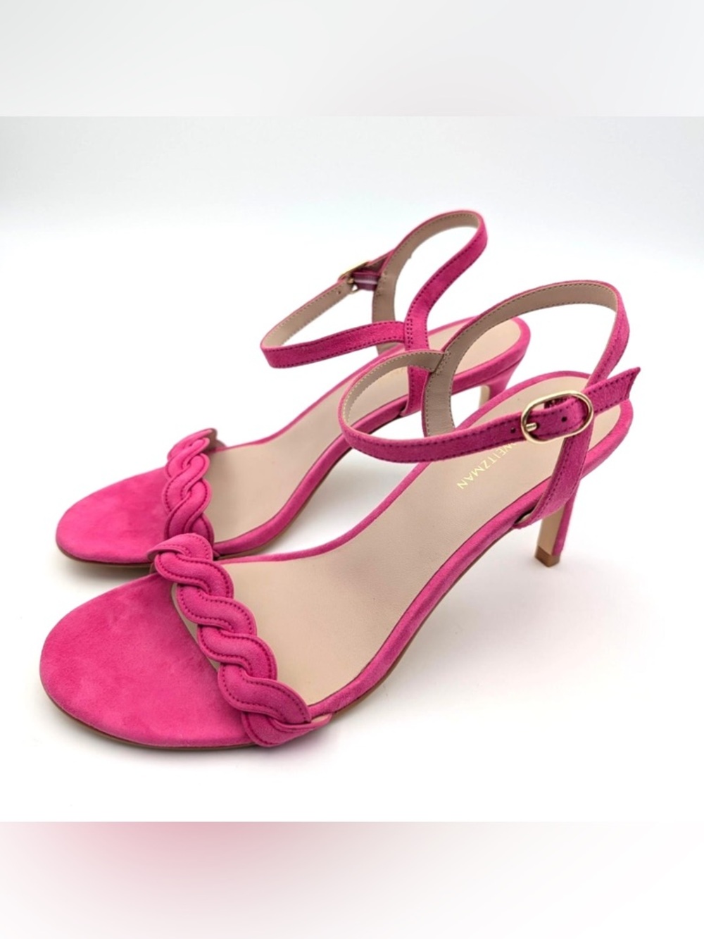 NEW STUART WEITZMAN DANCER TWISTIE PEONIA PINK SUEDE HEELS 8